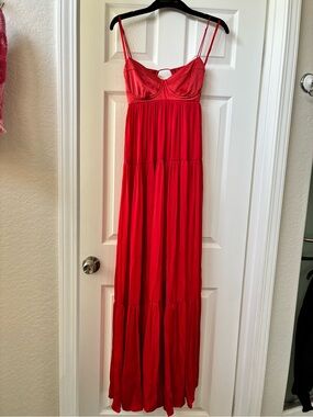 Free People Red Spaghetti-Strap Open-Back Gown Maxi Dress